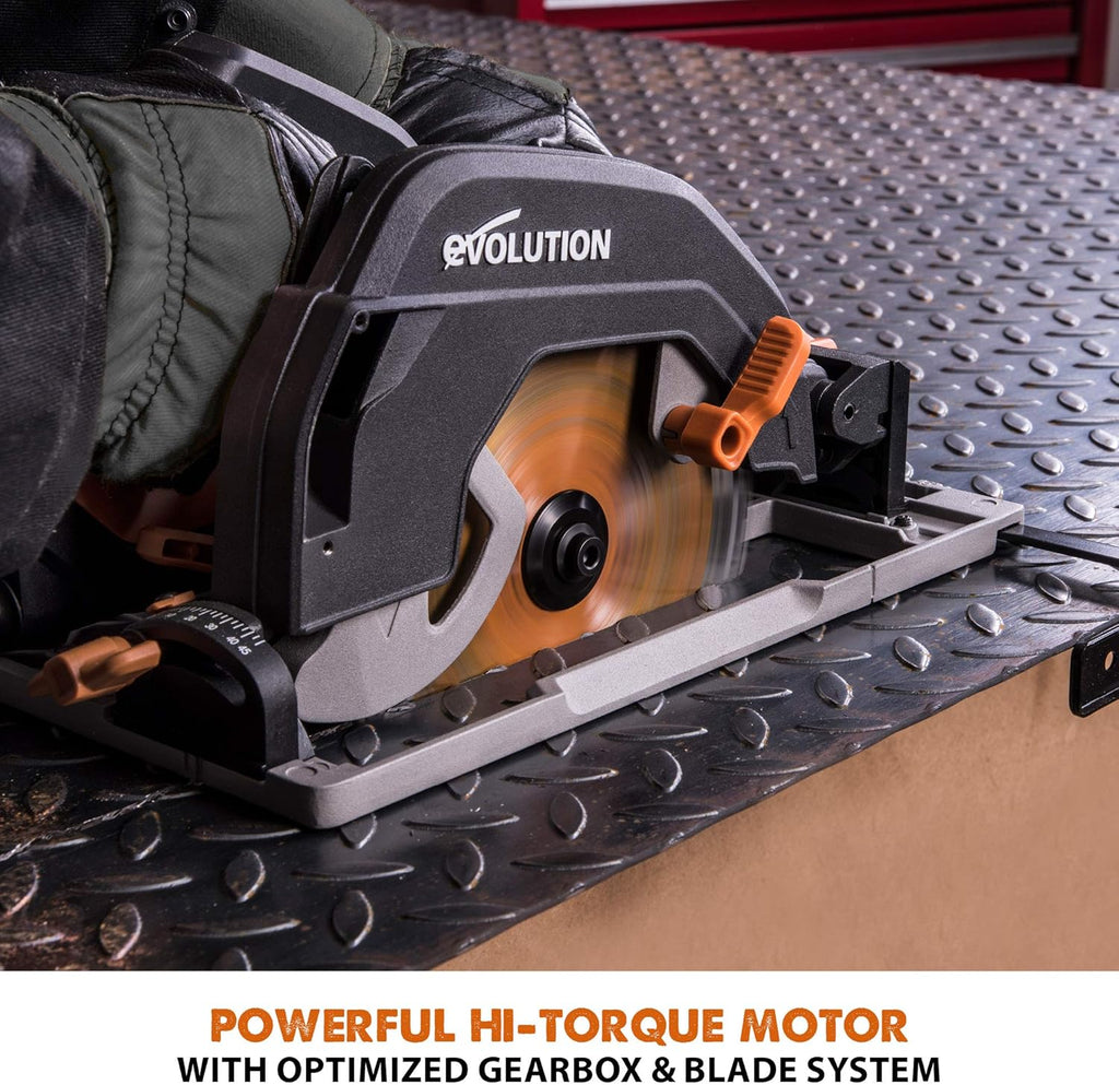 Evolution Power Tools R185CCSX Multi-Material Circular Track Saw Kit with 40' Track Included, TCT Blade Included, Cuts Wood, Plastic, Metal & More, 7-1/4 Inch