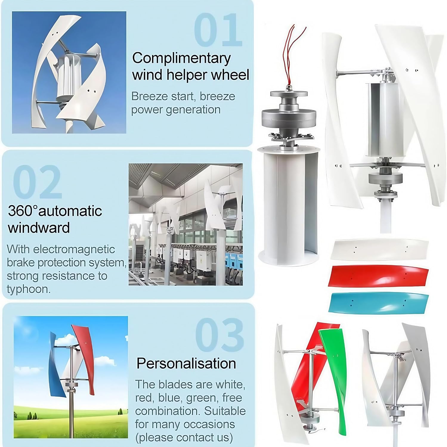2000W Wind Turbine Vertical Wind Generator Kit,12V/24V/48V Wind Power Generator,High Efficiency Wind Turbine Generator, with Controller, for Hybrid Solar Wind System (12V)