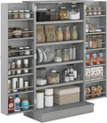 HOMCOM 41' Kitchen Pantry Storage Cabinet, Freestanding Kitchen Cabinet with 12 Door Shelves, Double Doors, 5-Tier Shelving and Adjustable Shelves, Gray