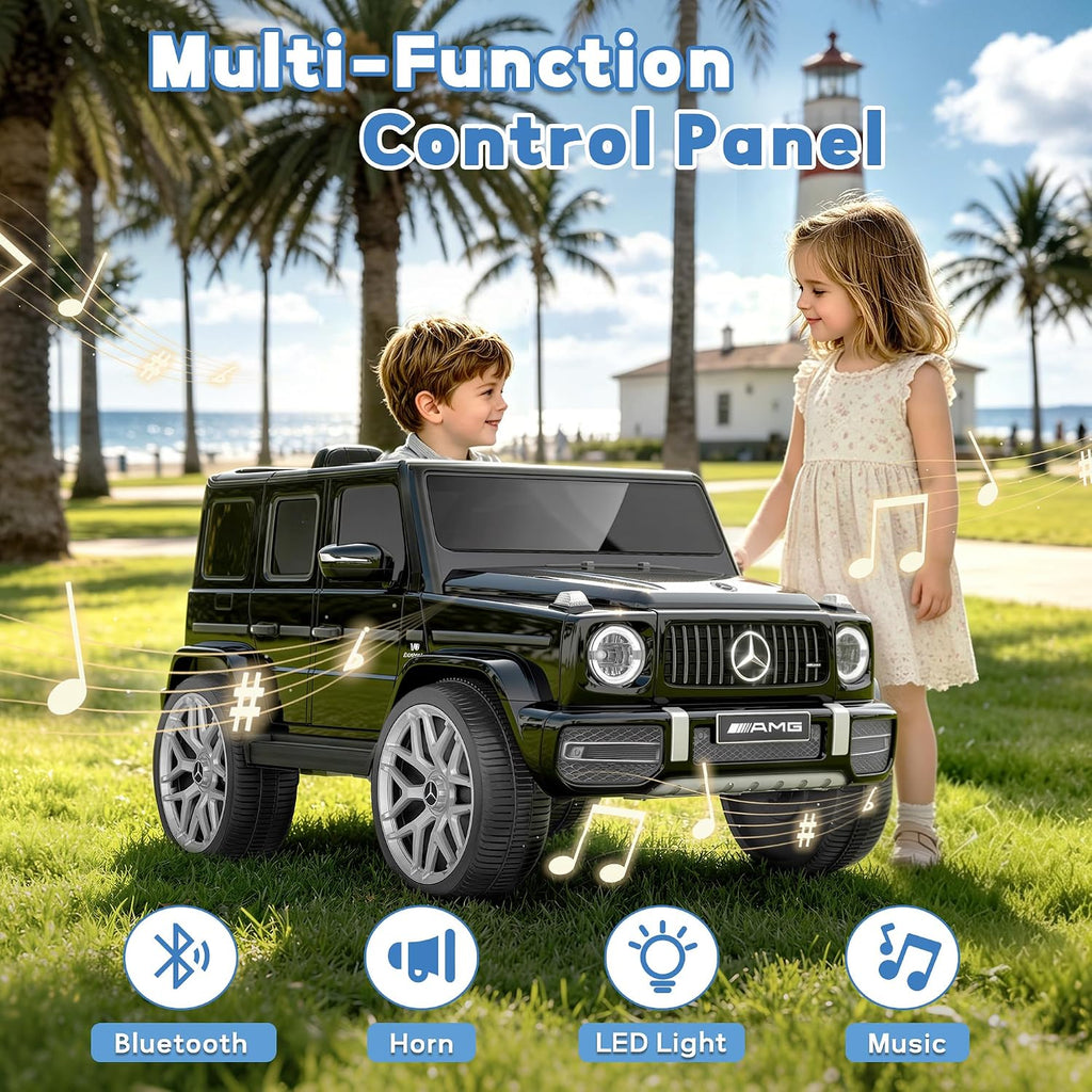 Licensed Mercedes Benz G63 Kids Electric Car, 12V G Wagon Ride on Car w/Safety High Window, Remote Control, 3 Speeds, Music Player, Horn & LED Lights for Toddlers (Black)