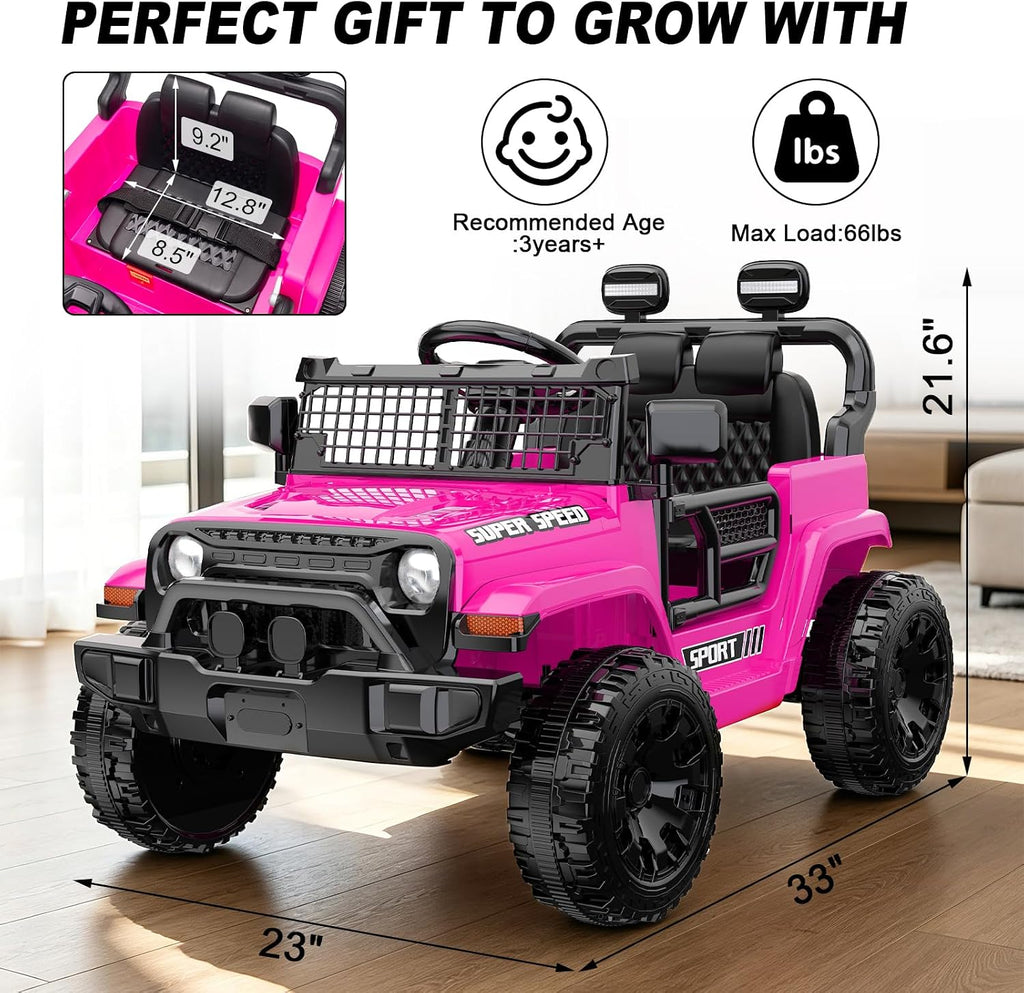 12V Ride on Car with Parent Remote Control, Toddler Electric Car with Spring Suspension, LED Lights & Music Player - Safe Battery Toy for Kids, Christmas & Birthday Gift, Pinkish