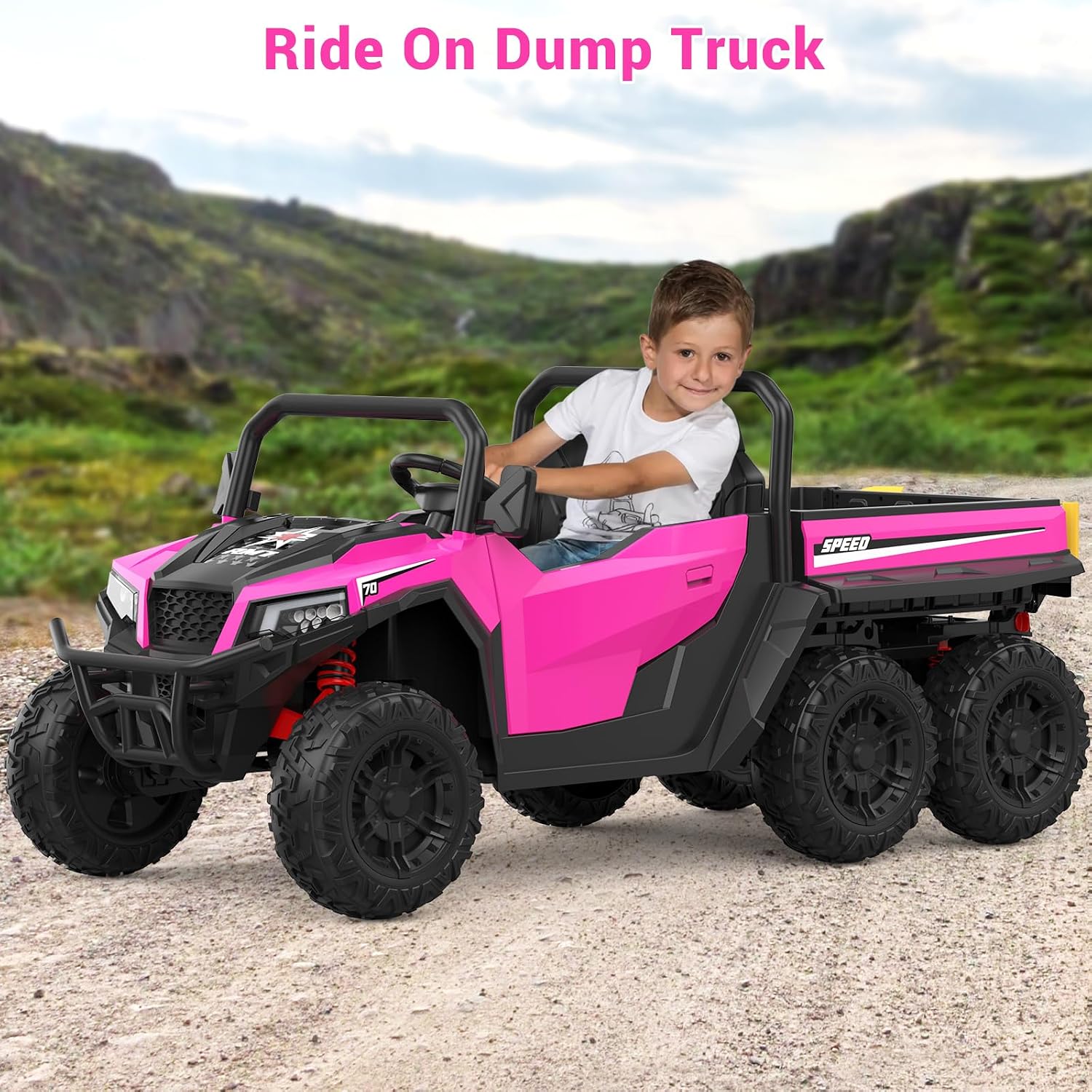GarveeLife 24V 2 Seater Ride on Dump Truck with Remote Control for Big Kids, 4WD 6 Wheels Ride on Car w/Music Player & LED Lights, Ride Toy Gift for Kid