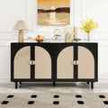 vistavie Black Rattan Buffet 4-Door Storage Cabinet with Adjustable Shelves, Solid Pine Legs, Sideboard TV Stand for Living Room, Coffee Bar for Dining Room & Kitchen