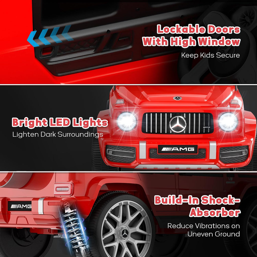 Licensed Mercedes Benz G63 Kids Electric Car, 12V G Wagon Ride on Car w/Safety High Window, Remote Control, 3 Speeds, Music Player, Horn & LED Lights for Toddlers (Red)
