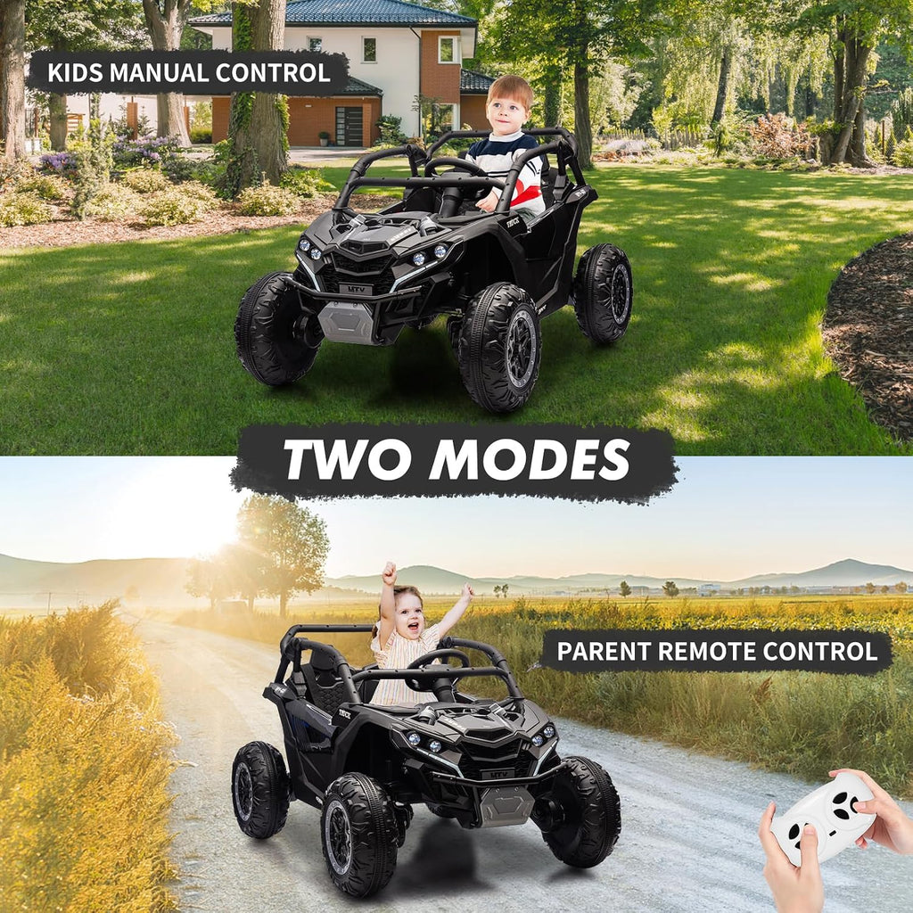 GarveeLife 24V Ride On Utv for Kids, 2 Seater 4WD Electric Truck with Remote Control, High and Low Speed Adjustment, Led Lights, 4-Wheel Shock Absorption, One Click Start, Music Player(Black)