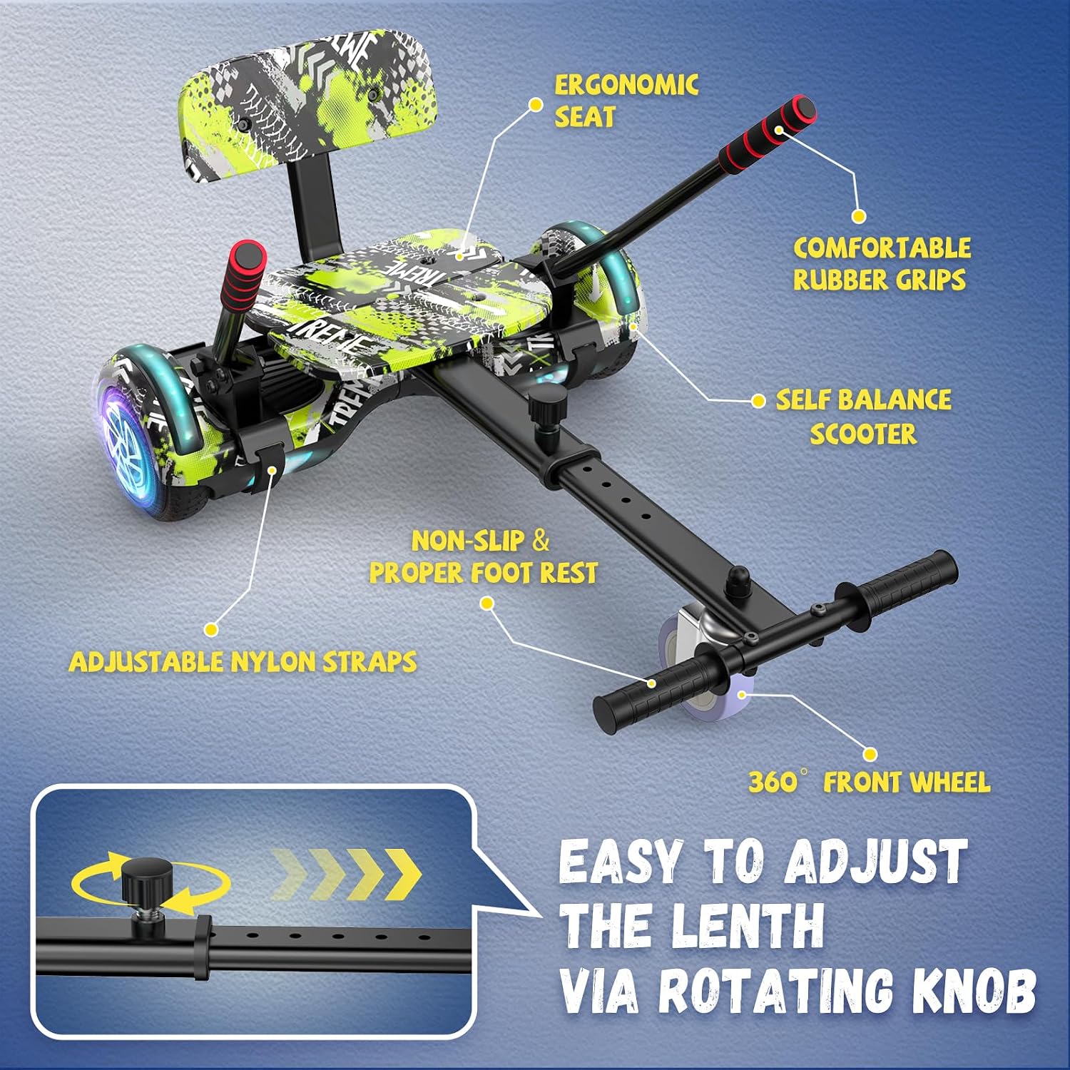 FLYING-ANT Self Balance Scooter Seat Attachment 6.5' Two-Wheel Self Balancing Electric Scooter with LED Light Flash Lights Wheels