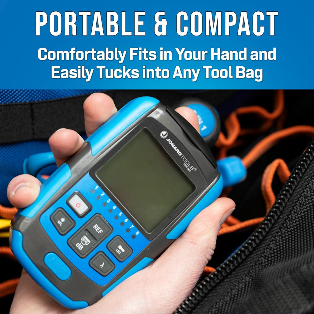 Jonard Tools FPM-50S Mini Optical Power Meter - 3-in-1 Tool, OPM (-50 to +26dBm), VFL, RJ45 Network Tester, 800-1650nm Range, FC & LC Adapters