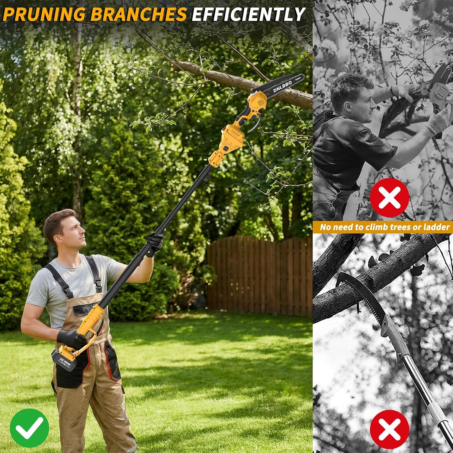 Electric Pole Saws for Tree Trimming, 8 Inch Brushless Mini Chainsaw with 9.5FT Extension Pole, 16Ft Reach, 4.0Ah Battery, Auto Oiling, Cutting speed 35FT/S, Tree Trimmer for Branch Limb Cut