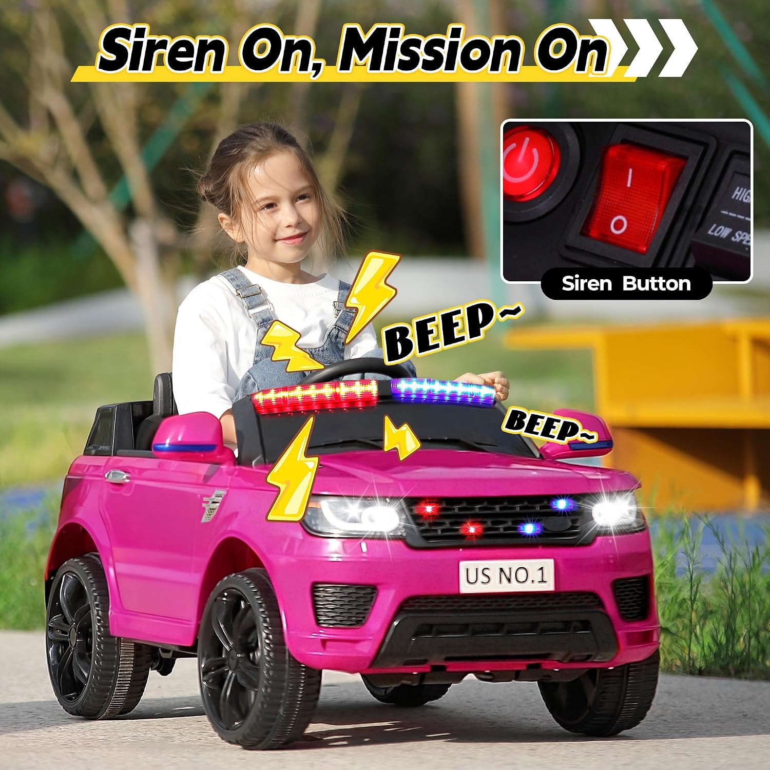 TOBBI 12V Kids Ride On Car with Remote Control Toddler Battery Powered Toy Electric Cars for Girls 1-8 to Drive with Bluetooth, 2 Driving Modes, 3 Speeds, Flashing Lights, Music and Horn