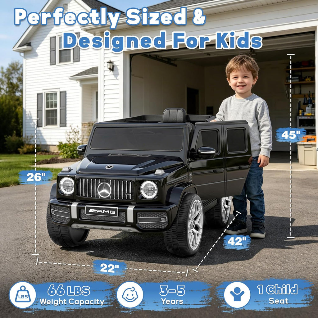 Licensed Mercedes Benz G63 Kids Electric Car, 12V G Wagon Ride on Car w/Safety High Window, Remote Control, 3 Speeds, Music Player, Horn & LED Lights for Toddlers (Black)