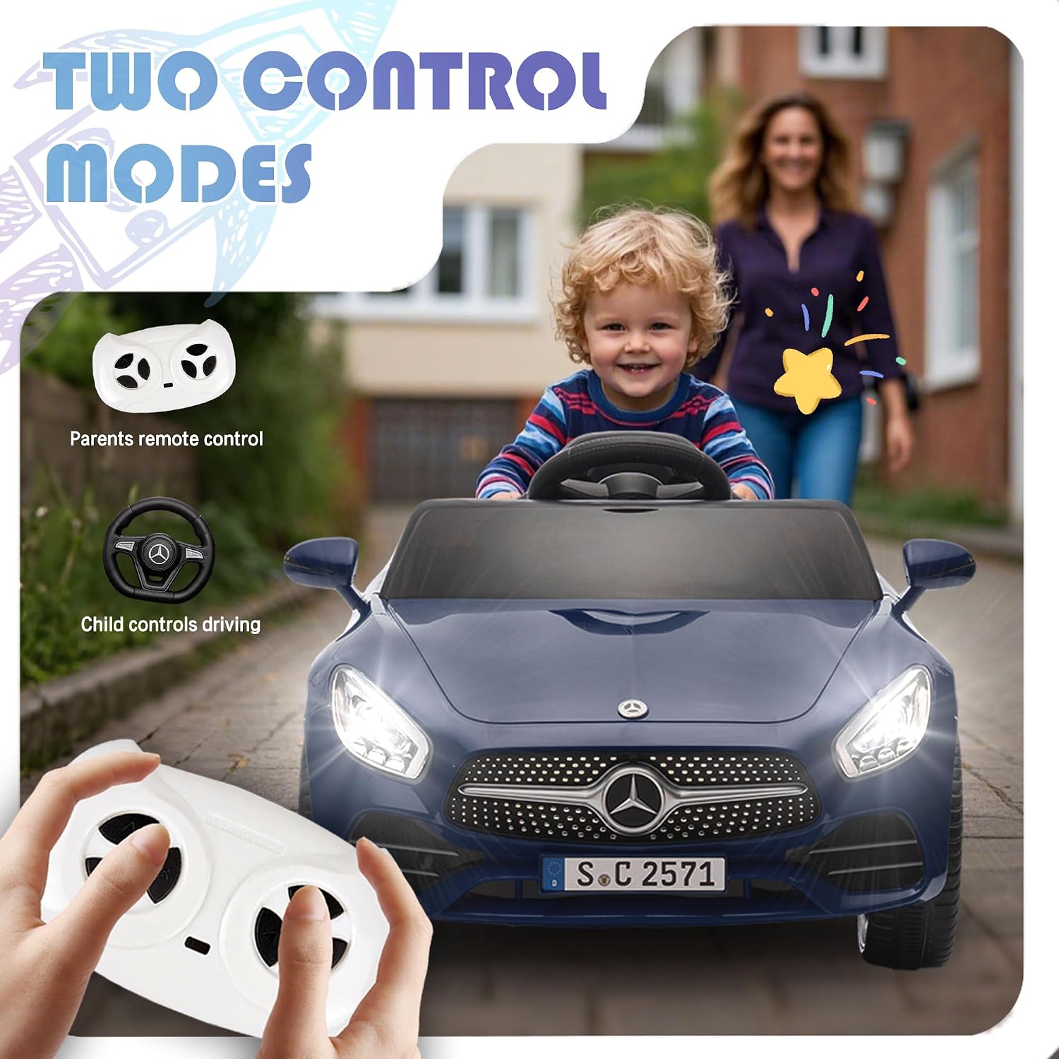 Licensed Mercedes-Benz CLS 350 12V Ride On Car Truck for Kids, Ride on Toys for Toddlers w/Parent Control, Spring Suspension, Power Wheels for Girls w/Bluetooth, Music, LED Lights (Blue)