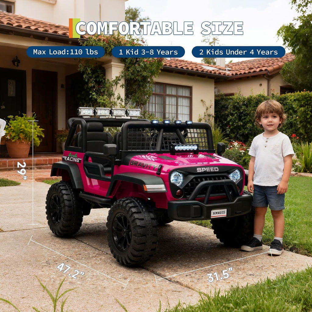 24V Ride on Car for Kids, 2 Seater Electric Truck with Parent Remote Control, Spring Suspension, 2 Speeds, LED Headlight & Music Player, Kids Electric Vehicle for Aged 3-8 Years, Pink