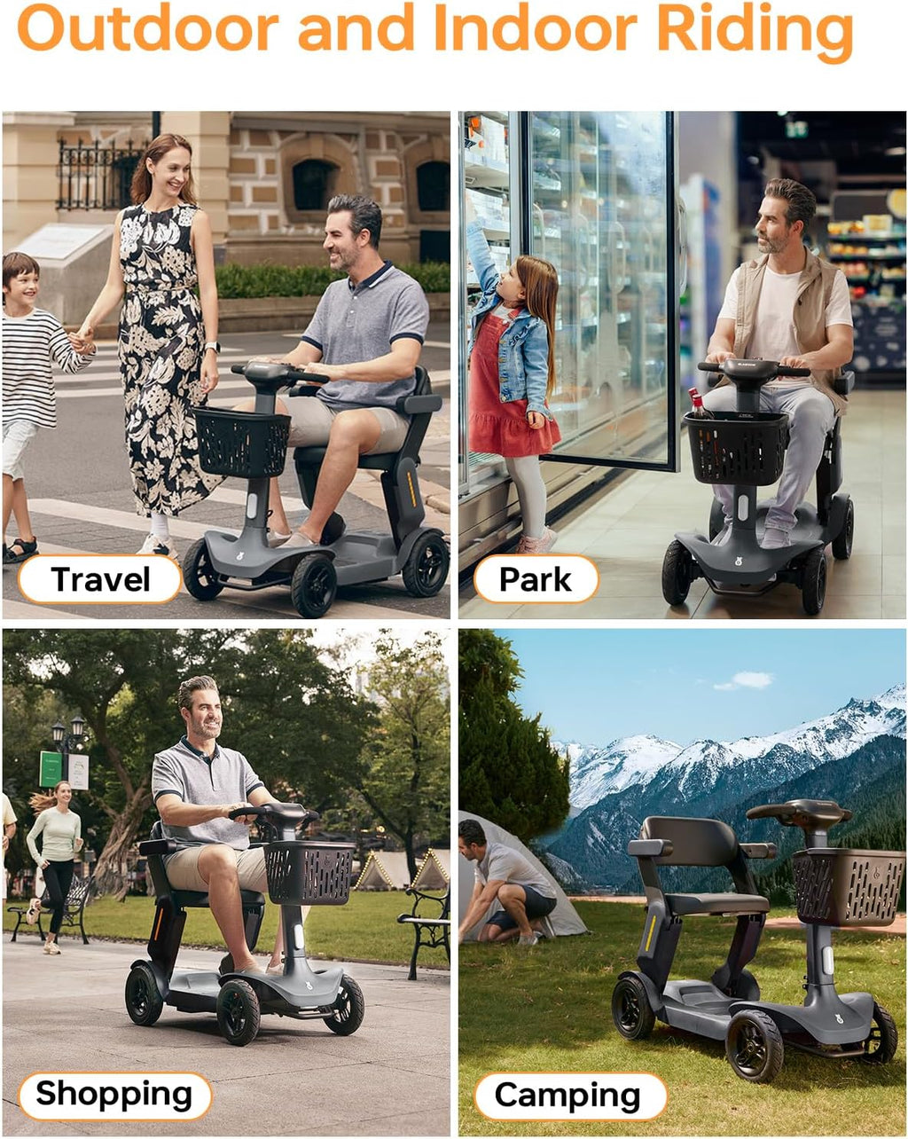 Paiseec S3 Mobility Scooter for Seniors, 25 Miles Long Lasting Mobility Scooter Foldable, Lightweight Travel Scooter for Seniors, 300 lbs Capacity, AI Speed Control, 250W Motor (Grey-25miles)