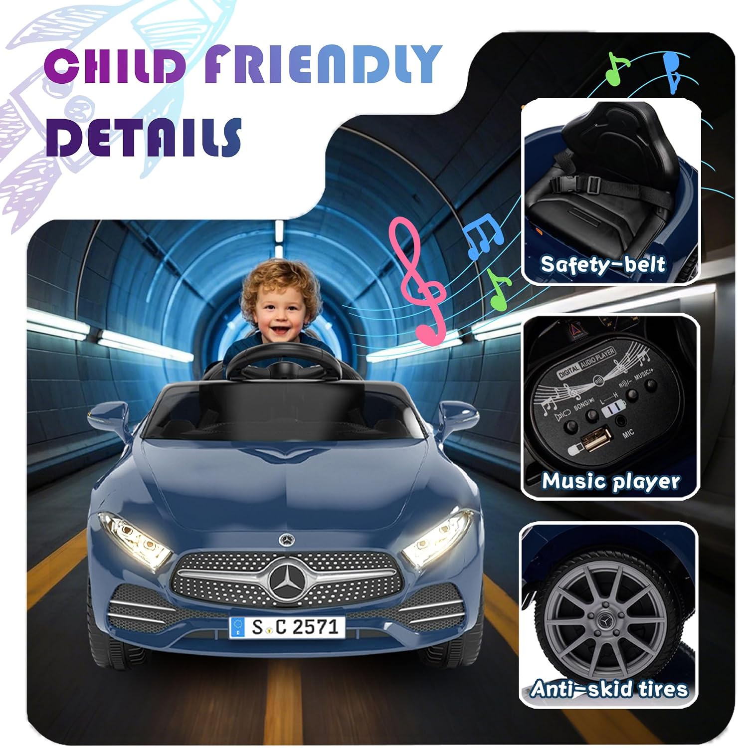 Licensed Mercedes-Benz CLS 350 12V Ride On Car Truck for Kids, Ride on Toys for Toddlers w/Parent Control, Spring Suspension, Power Wheels for Girls w/Bluetooth, Music, LED Lights (Blue)