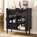 ONBRILL Fluted Bar Cabinet, Mid Century Modern Coffee Bar Cabinet, Wine Cabinet with Storage, Liquor Cabinet with Charging Station and Wine Racks Glass Holder for Home Living Room Kitchen Black