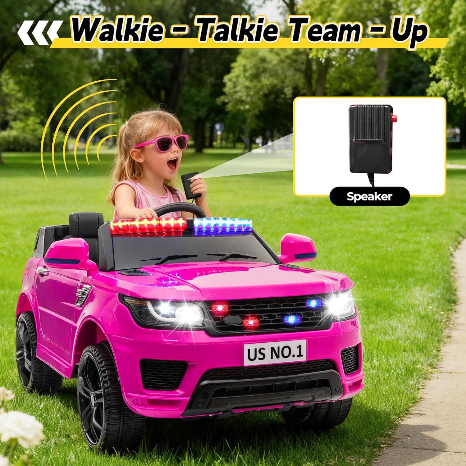 TOBBI 12V Kids Ride On Car with Remote Control Toddler Battery Powered Toy Electric Cars for Girls 1-8 to Drive with Bluetooth, 2 Driving Modes, 3 Speeds, Flashing Lights, Music and Horn