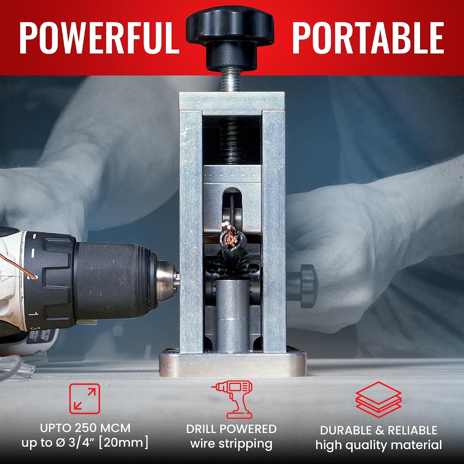 StripMeister Original Drill-Powered Wire Stripper – Wire Sizes Up To Ø3/4', Jam-Free, Copper Wire, Built for Safety, Speed, and Efficiency - Portable Wire Stripping Machine