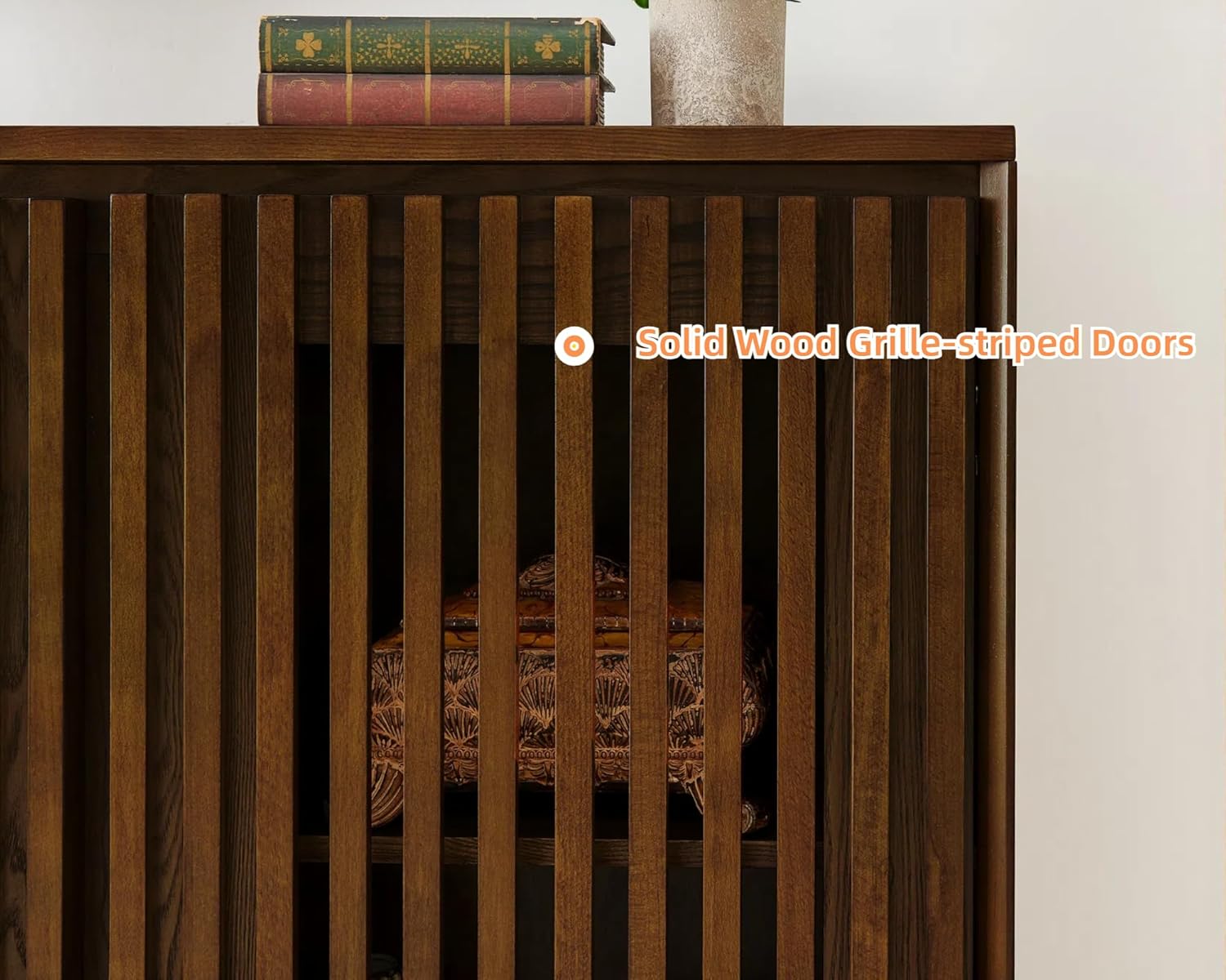 LKTART 39' Walnut Narrow Sideboard Buffet Storage Cabinet for Entryway | Walnut Wood Small Sideboard Storage Cabinet;Mid Century Modern Thin Entryway Cabinet for Living Room,Hallway,Small Space