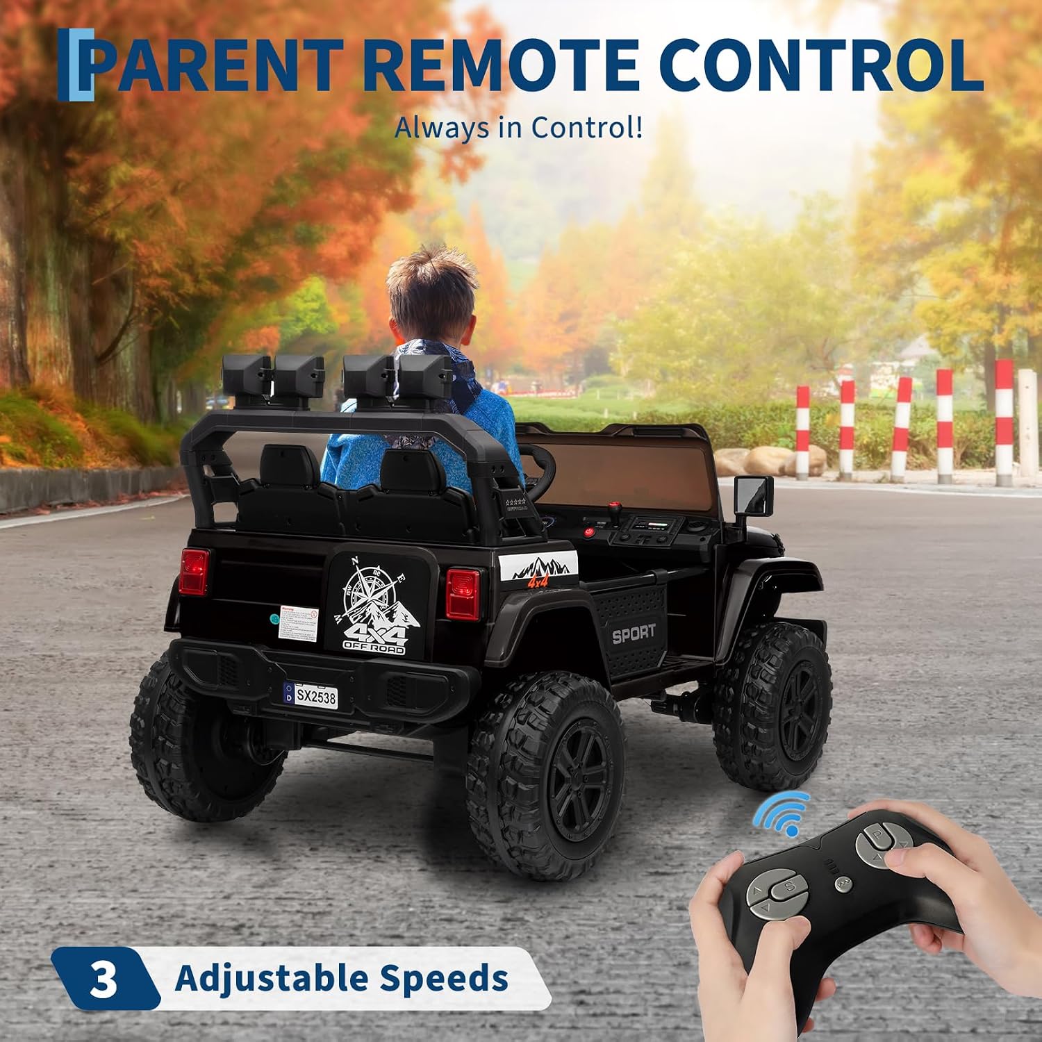 GarveeLife 24V Ride on Toys, 2 Seater Kids Ride on Truck Car, Parent Remote Control, 4WD 800w Motor, 3 Adjustable Speeds, Built-in Music Player, Kids Electric Ride on Toys with Easy Assembly, Black