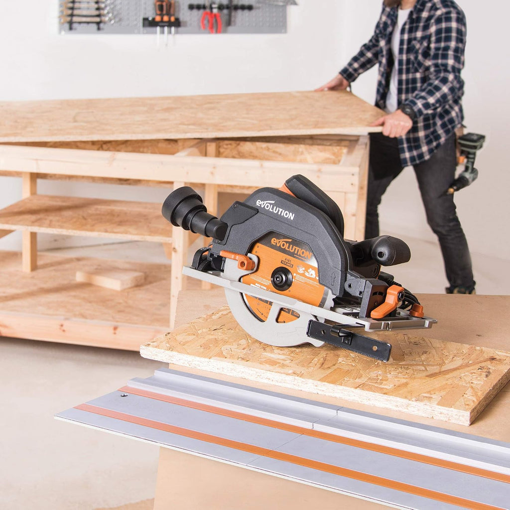 Evolution Power Tools R185CCSX Multi-Material Circular Track Saw Kit with 40' Track Included, TCT Blade Included, Cuts Wood, Plastic, Metal & More, 7-1/4 Inch