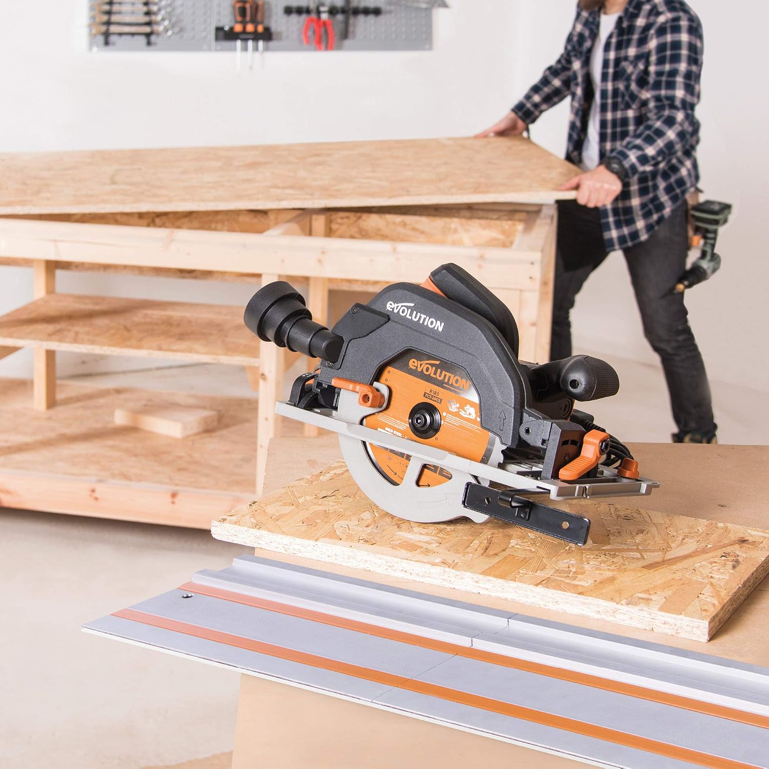 Evolution Power Tools R185CCSX Multi-Material Circular Track Saw Kit with 40' Track Included, TCT Blade Included, Cuts Wood, Plastic, Metal & More, 7-1/4 Inch