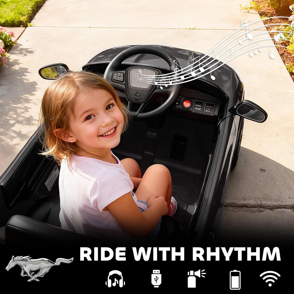 Qaba 12V Kids Ride On Car, Licensed Ford Mustang Mach-E Electric Car with Remote Control, 3 Speeds, LED Light, Music, Bluetooth, Suspension Wheels, Battery Powered Toy for Ages 3–5 Years, Black