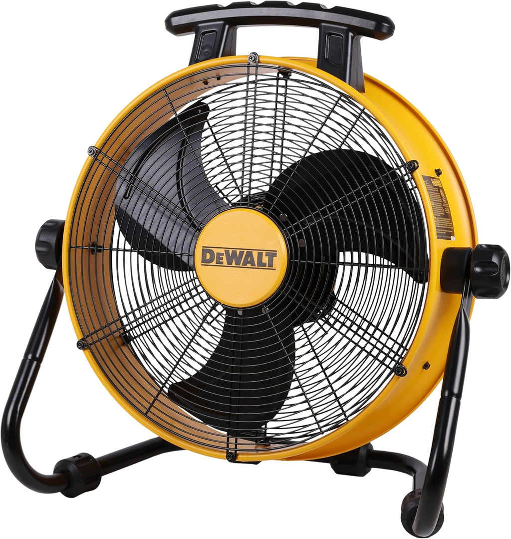 DEWALT DXF1840 Floor Fan, Industrial Fans, 18 Inch High Velocity Fan with 3-Speed Heavy Duty Air Circulator and 180 Adjustable Tilt, Large Electric Metal Rotating Garage Fan, Drum fan for Work, Yellow