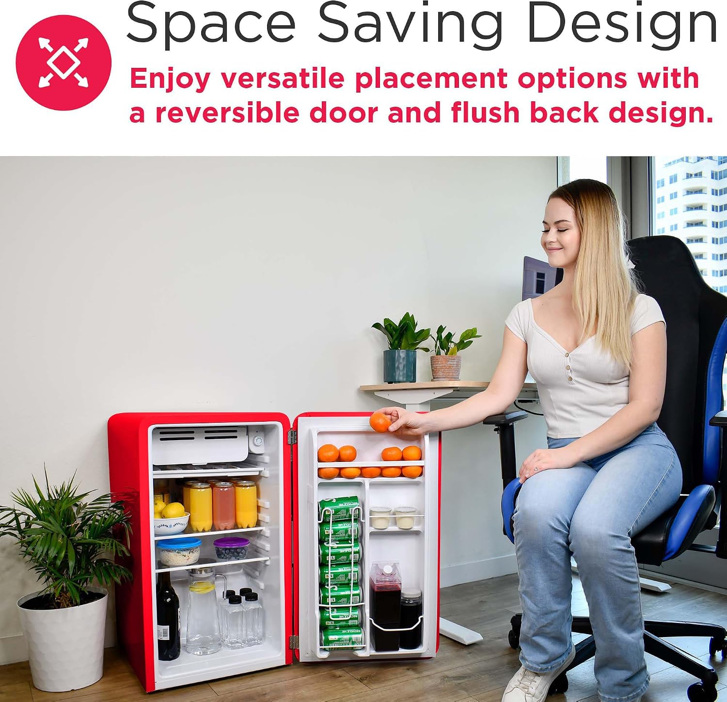 Frigidaire Retro Compact Refrigerator with Chiller, 3.2 cu ft Countertop Fridge, Built-In Bottle Opener, Rounded Corners, Premium, for Office, Bedroom, Dorm Room, Cabin, 18.5D x 20W x 31.5H (Red)