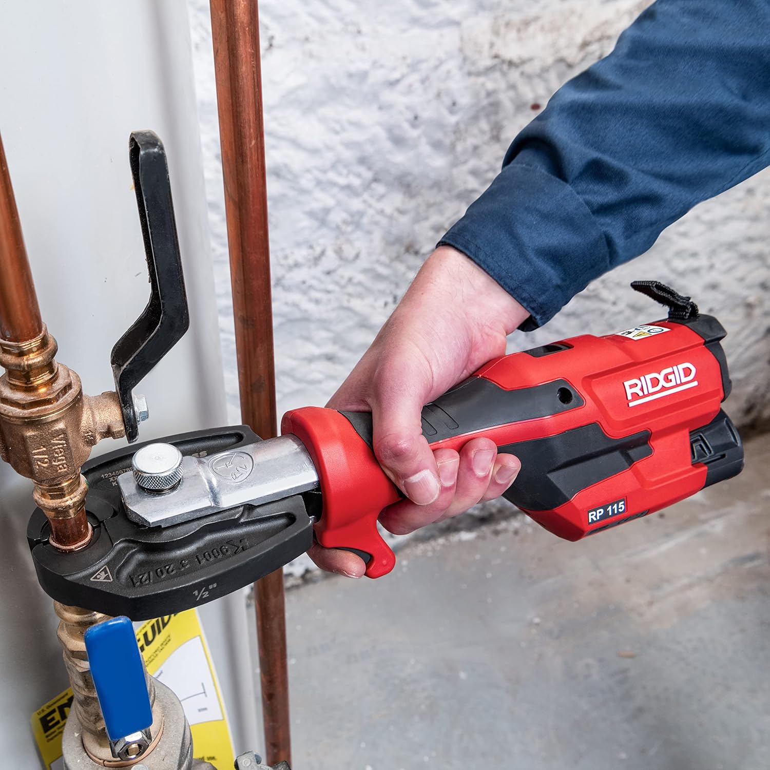 RIDGID 72553 Model RP 115 Mini Press Tool and Battery Kit with 1/2' to 3/4' ProPress Press Tool Jaws, 2V Li/Ion Battery, 12V Charger, and Carrying Case , Red