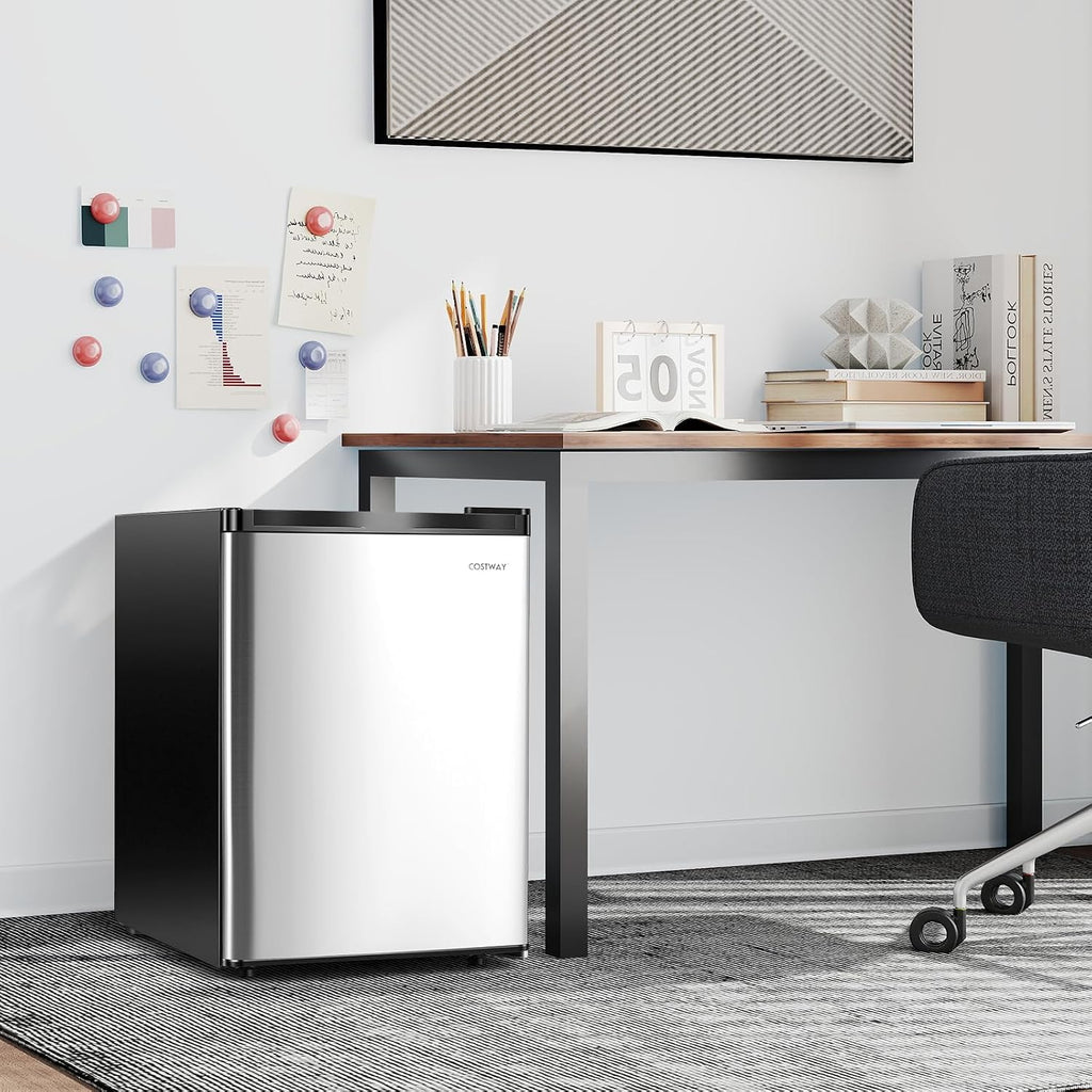 COSTWAY 2.1 Cu.Ft Small Freezer, Compact Upright Mini Freezer w/Reversible Single Door, 7 Adjustable Thermostat, Low Noise, 2 Removable Shelves for Bedroom, Office, Dorm, Apartment (Silver)