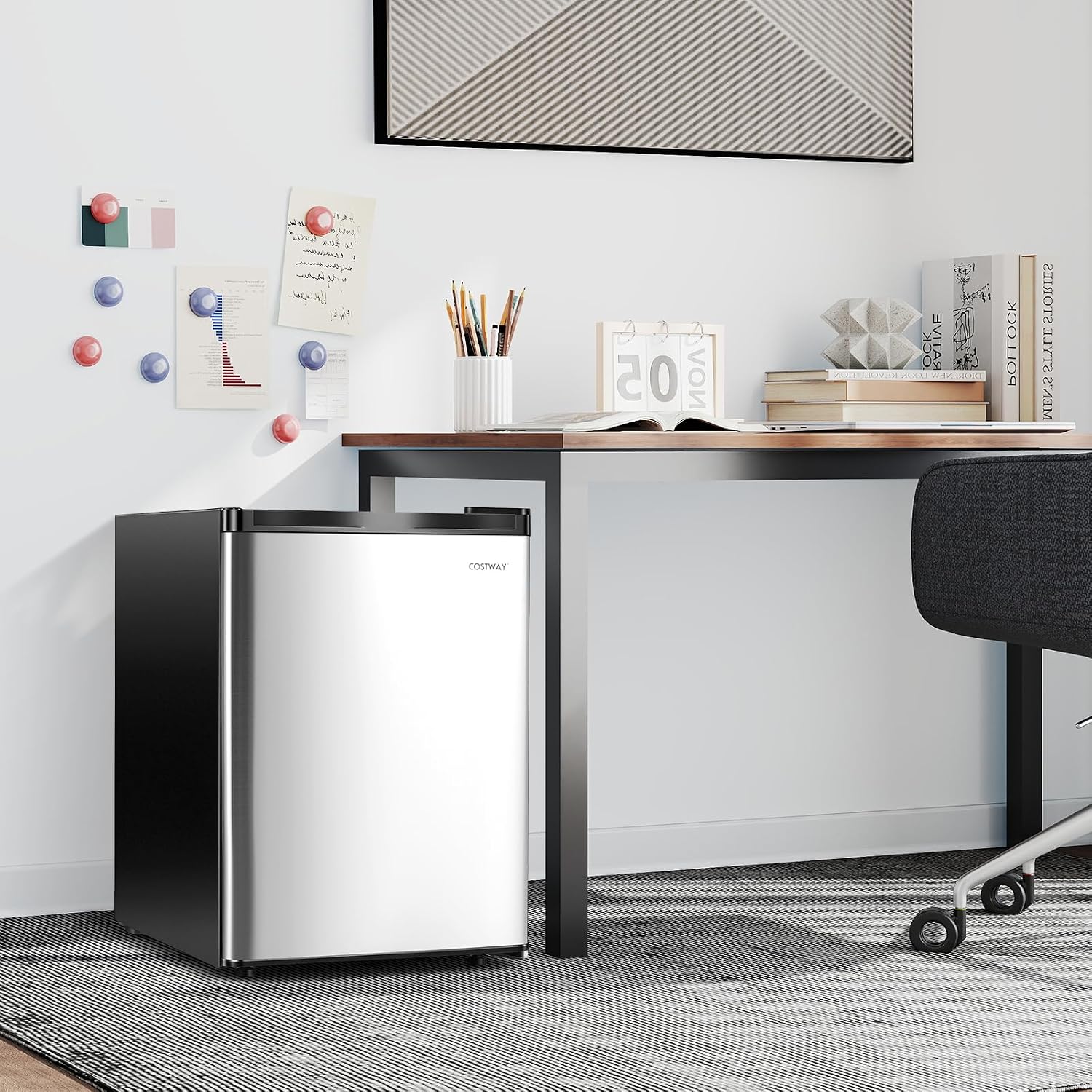 COSTWAY 2.1 Cu.Ft Small Freezer, Compact Upright Mini Freezer w/Reversible Single Door, 7 Adjustable Thermostat, Low Noise, 2 Removable Shelves for Bedroom, Office, Dorm, Apartment (Silver)
