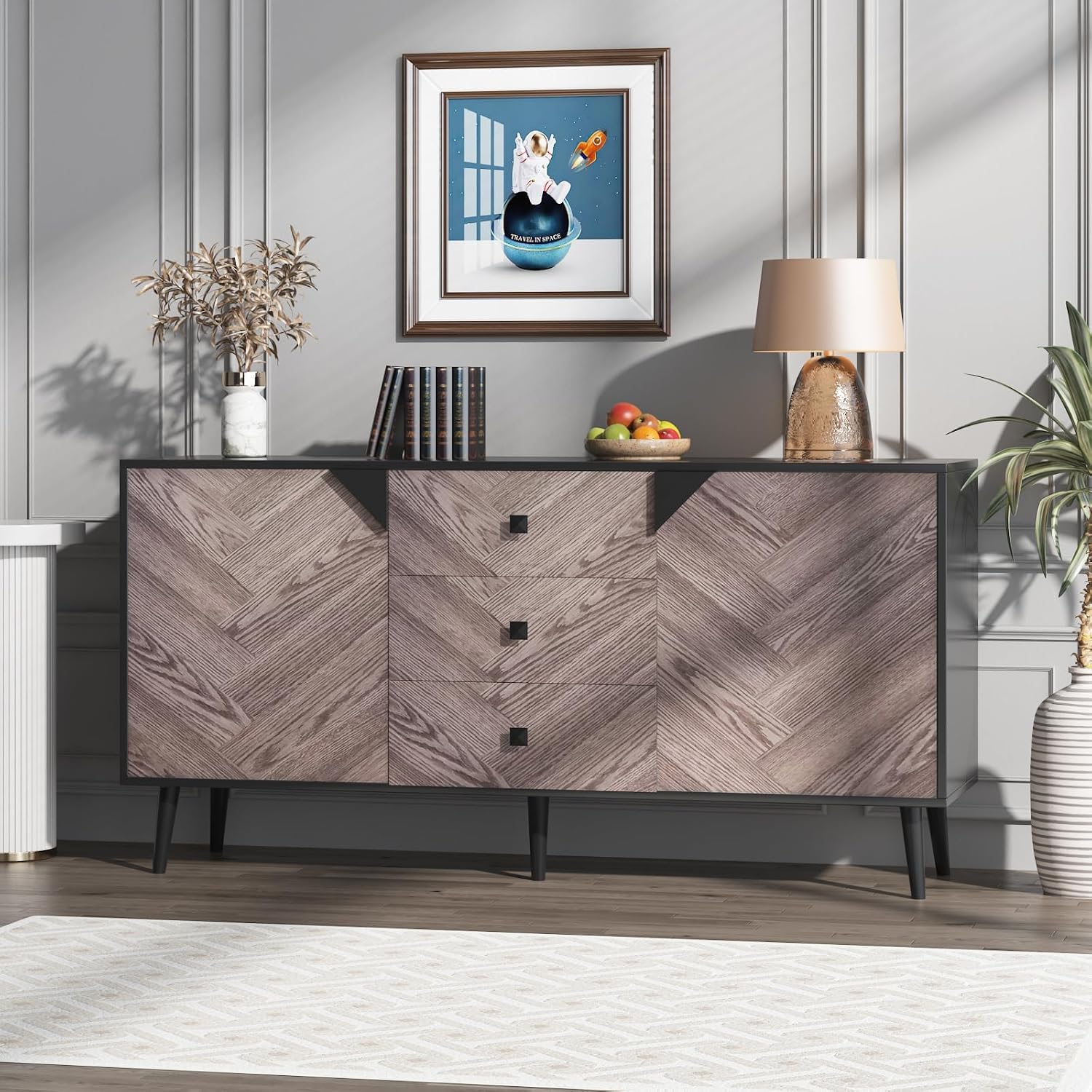Large Storage Cabinet with Shelves & Doors, Sideboard Buffet Cabinet with Drawer, Entryway Cabinets, Accent Cabinets for Living Room, Dining Room, Entryway