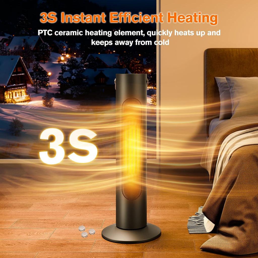 2-IN-1 Tower Heater And Fan Combo, 25' Electric Space Heaters For Indoor Use, 70°Oscillating, 2S Instant Heating, 1500W, 3 Heating & Fan Modes,Electric Portable Heater For BedroomOfficeHome, Black