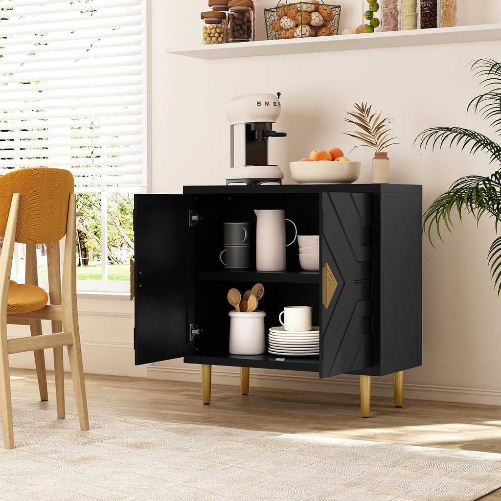 HLR Sideboard Storage Cabinet with 2 Doors, Accent Cabinet with Decorative Embossed Pattern Doors, Sideboard Buffet Cabinet for Living Room, Kitchen, Dining Room, Hallway