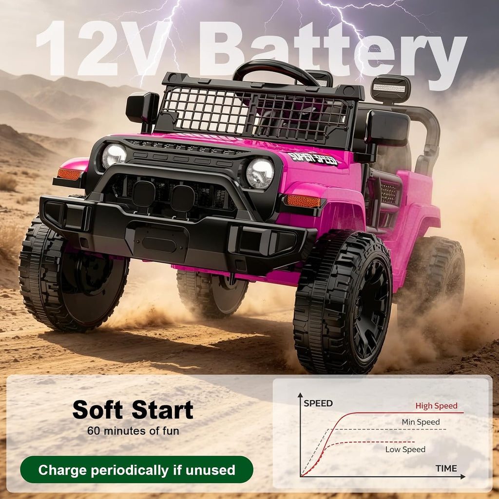 12V Ride on Car with Parent Remote Control, Toddler Electric Car with Spring Suspension, LED Lights & Music Player - Safe Battery Toy for Kids, Christmas & Birthday Gift, Pinkish