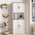 MHOM 71' Tall Pantry Cabinet with Charging Station, Farmhouse Kitchen Hutch with Adjustable Shelves, Modern Kitchen Pantry Storage Cabinet for Dinning Room & Living Room, Antique White