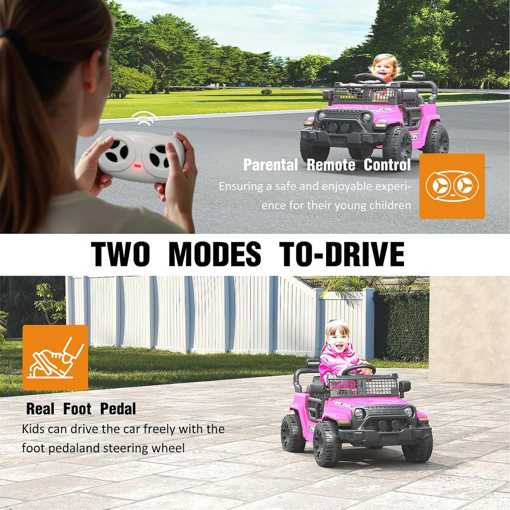 12V Ride on Car with Parent Remote Control, Toddler Electric Car with Spring Suspension, LED Lights & Music Player - Safe Battery Toy for Kids, Christmas & Birthday Gift, Pinkish