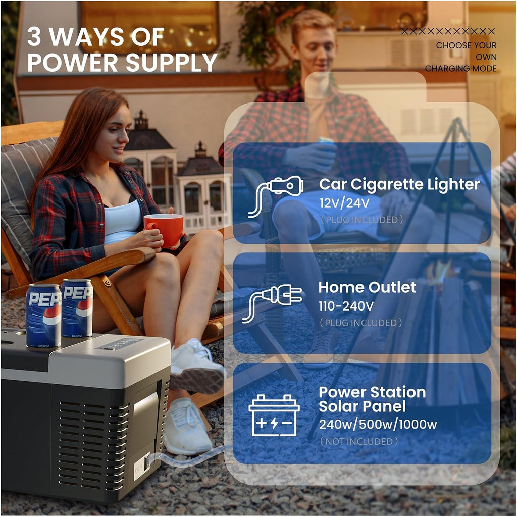 18QT(17L) Portable Refrigerator Fridge,-4℉~50℉,Mini Fridge With 12/24V DC & 110-240V AC,Electric Cooler,Black