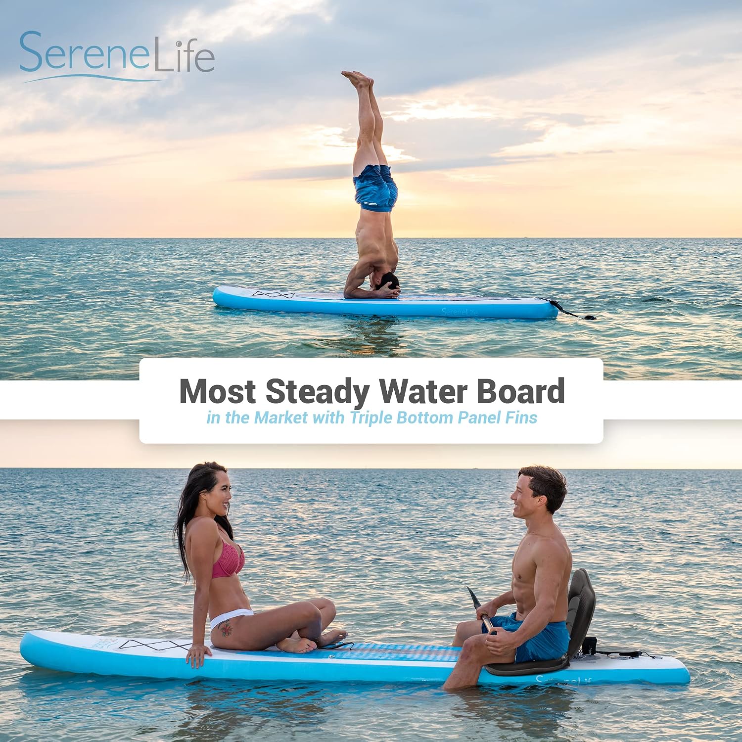 SereneLife Inflatable Stand Up Paddle Board - Wide Stable Design, Non-Slip Deck for Adults & Youth with Premium Paddle Board Accessories: Carry Bag, Dual Action Pump, Paddle, Ankle Leash - 10'