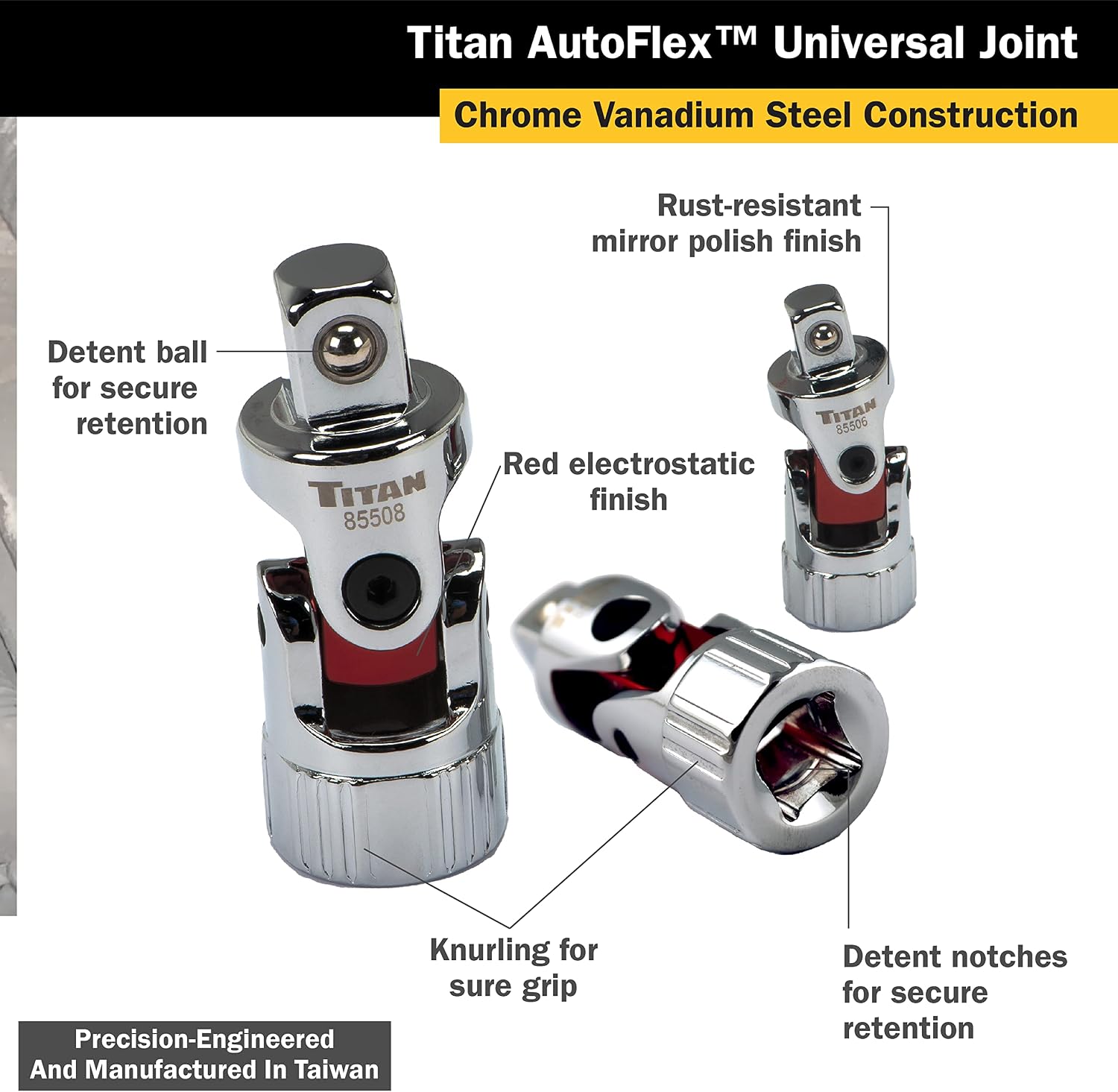 Titan 85499 23-Piece Auto-Flex Universal Joint, Socket, and Extension Set, Engineered to Spring Back to Center