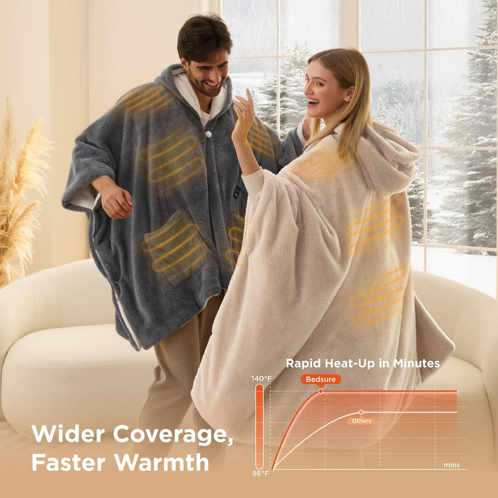 Bedsure Cordless Wearable Heated Blanket - Fluffy Electric Blanket Hoodie with 20000mAh Battery Pack, Portable USB Heated Shawl as Winter Gifts for Women Mom, 4 Heat Levels & 4 Timers, 55'x69', Cream