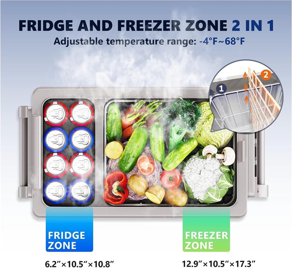 55L Car Refrigerator Electric Cooler -4℉~68℉ Car Fridge With APP Control Portable Freezer DC/AC For Camping Truck(45L)
