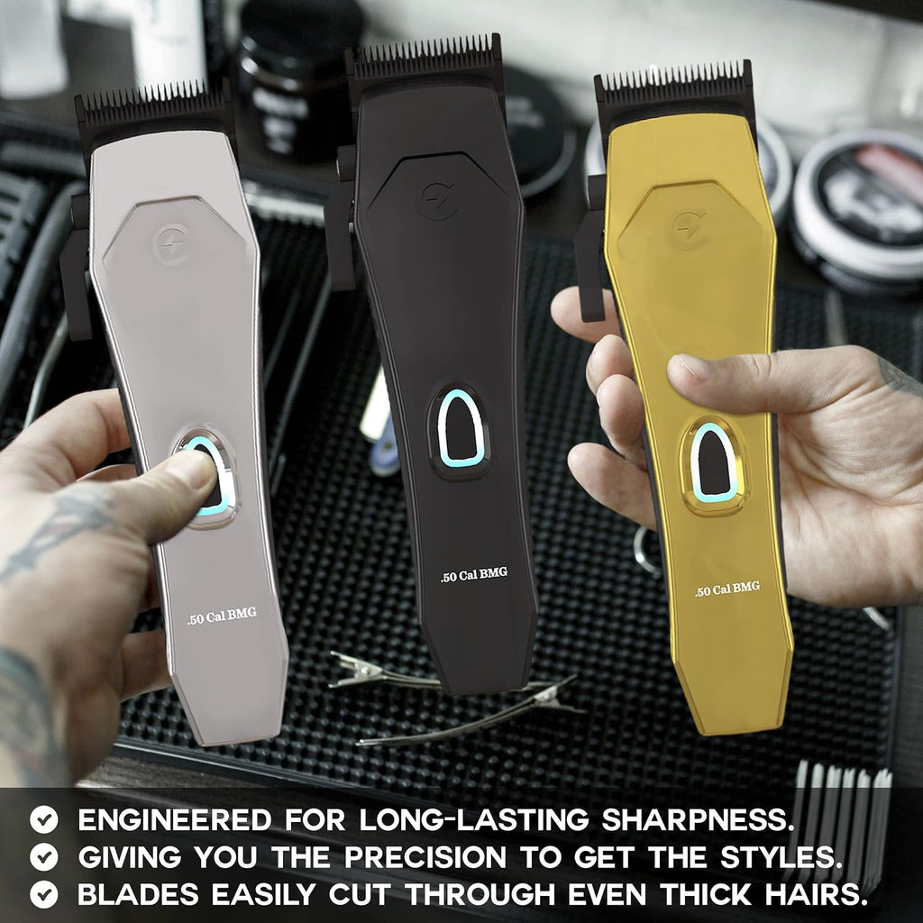 Caliber Pro - .50 Cal BMG Clipper - Professional Cordless Magnetic Motor Clippers - Quiet Operation Trimmer - Rechargeable Powerful Battery - Easy Zero Gap Cut - Hair Grooming Tool for Men