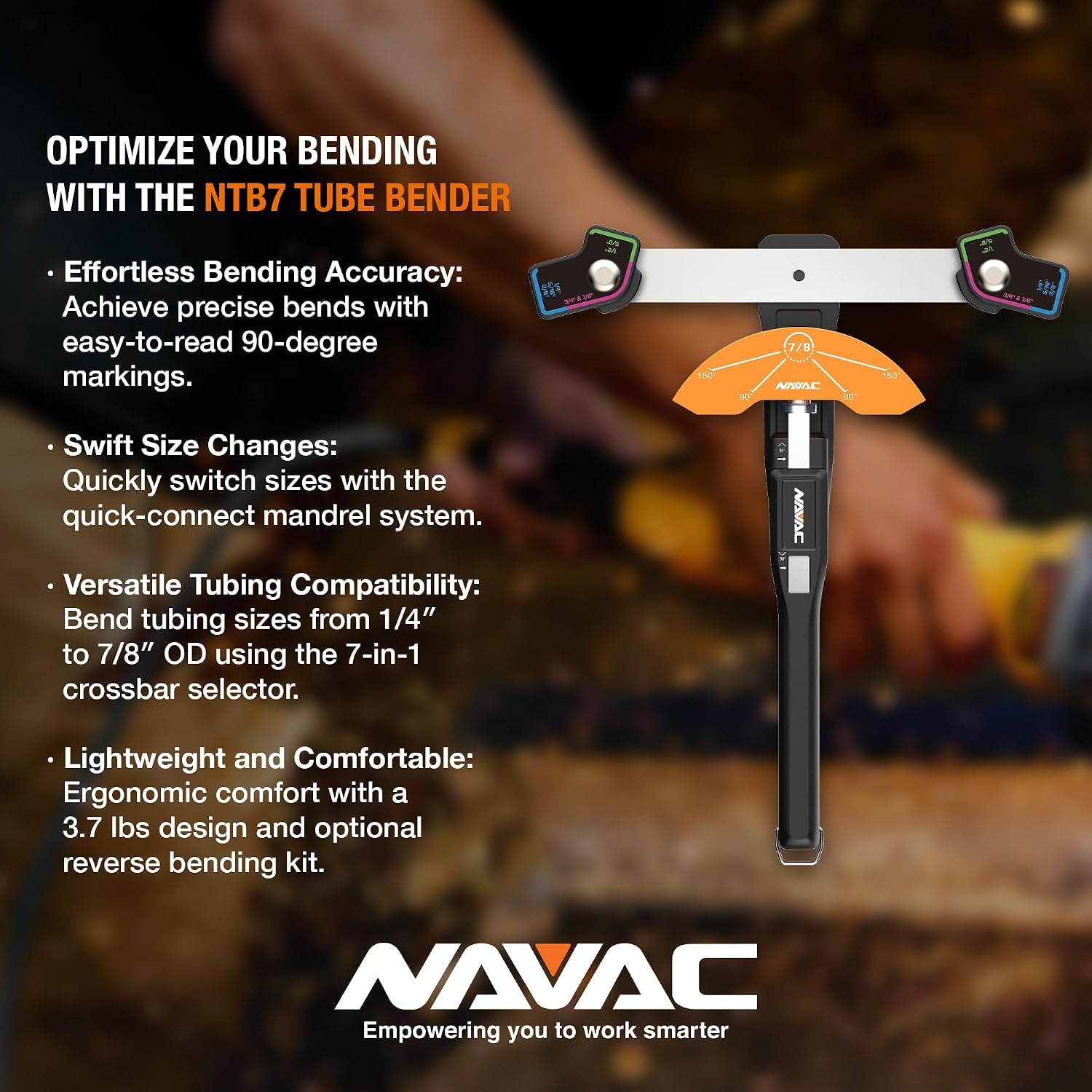 NAVAC NTB7 Ratcheting Tubing Bender for HVAC - Soft Copper Bender for Sizes 1/4, 5/16, 3/8, 1/2, 5/8, 3/4, 7/8 Inch OD