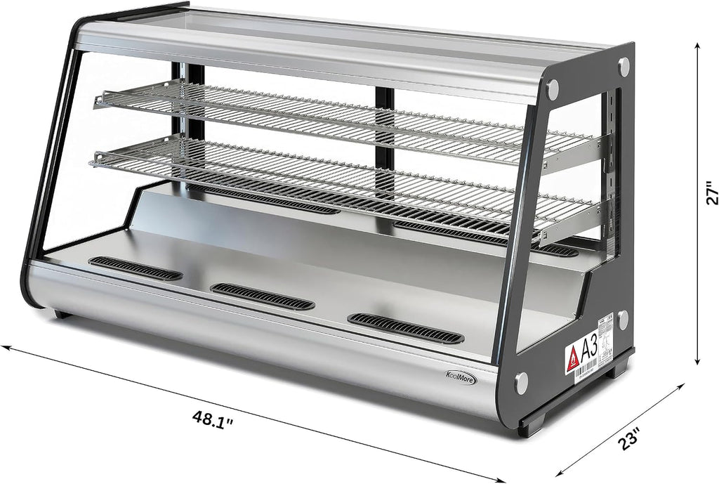KoolMore 48 in. Refrigerated Bakery Display Case with Clear Glass Front, Sliding Rear Doors, LED Lighting, Adjustable Temperature, and Dual Shelving in Stainless-Steel, 7 cu. ft. (CDC-7C-SS)