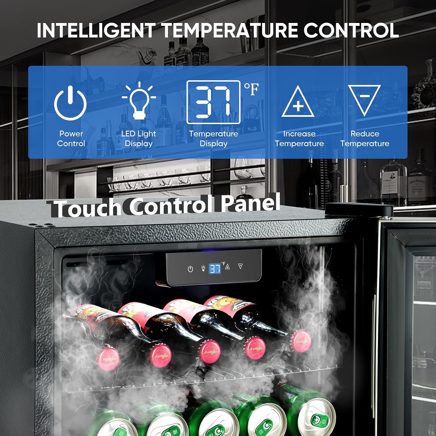 ORYMUSE 3.2 Cu.Ft Beverage Refrigerator, 130 Can Mini Fridge with Glass Door & Digital Temperature Control, Compressor Cooling Freestanding Cooler for Soda, Beer, Wine, Home, Office & Bar - Silver