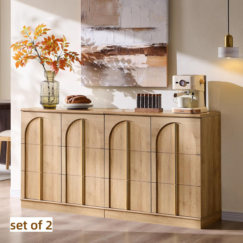 ACCOHOHO Sideboard Buffet Cabinet with Storage & Arched Doors, 31.5 Inch Wood Accent Coffee Bar Tables with Adjustable Shelf, for Living Room, Kitchen, Entryway, Natural Oak