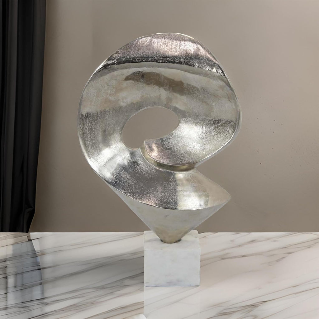 Benjara 24' Tabletop Home Decor Piece- Modern Art Sculpture- Chrome Metal