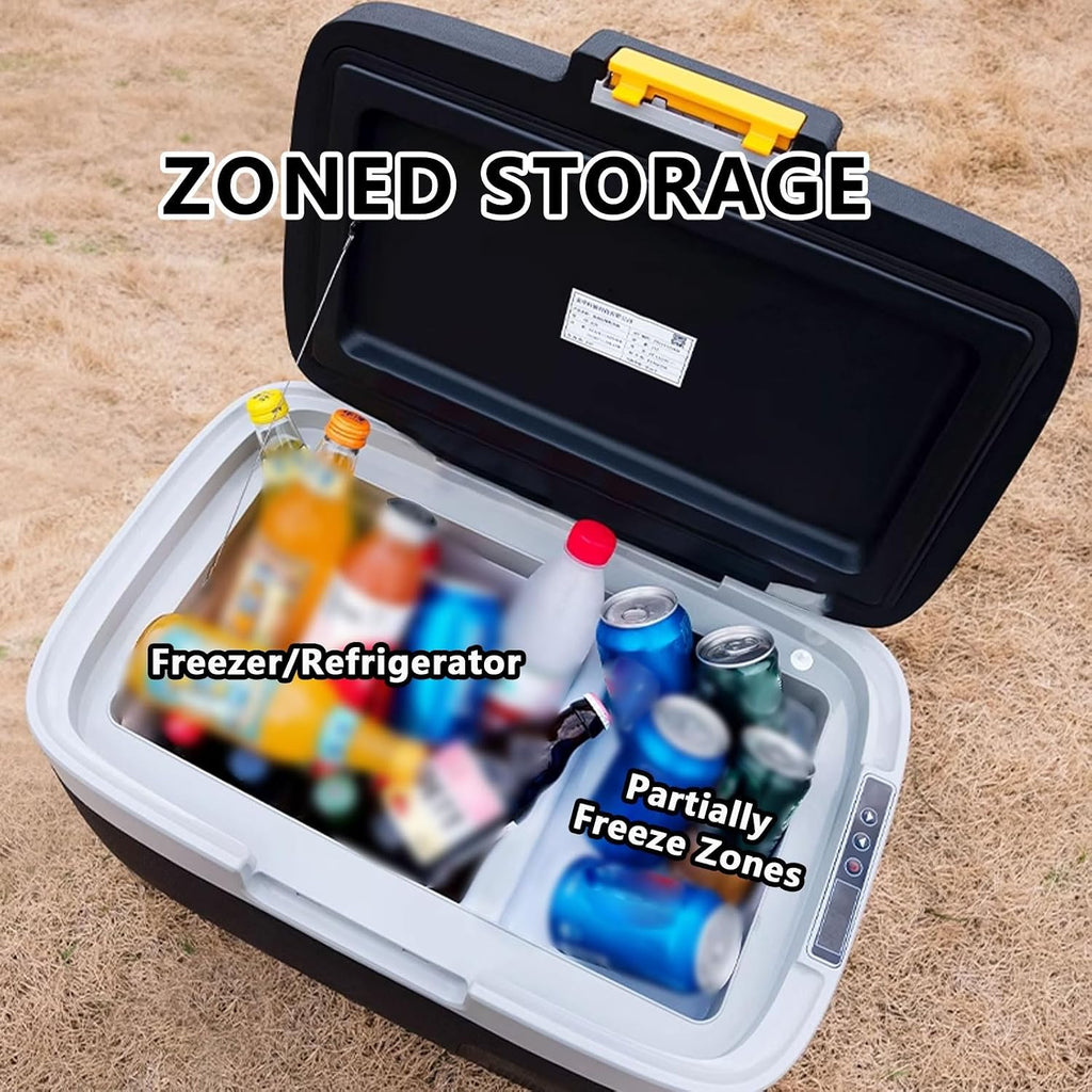 Car Refrigerator Cooler Electric Small Freezer Chest 15/20/30L Zone Design Keypad Display and Light -20°C to 20°C for Camping and Road Trips 12V/24V/220V(56 * 35.3 * 44.6cm)