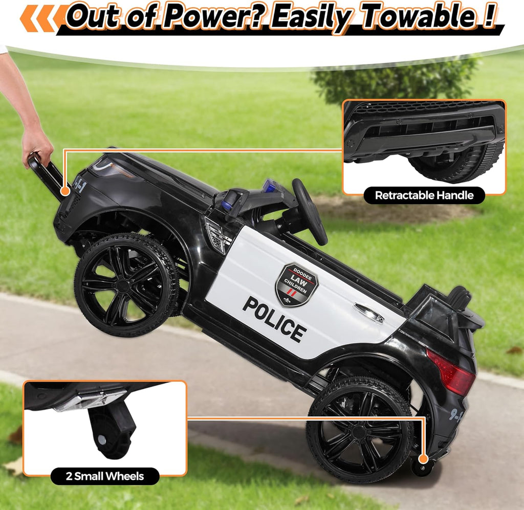 TOBBI Police Car Ride on Electric Car for Kids 1-8 to Drive Battery Powered 12V Ride-on Toys Cop Cars with Remote Control, Siren, Flashing Lights, Music, Spring Suspension, Carbon Black